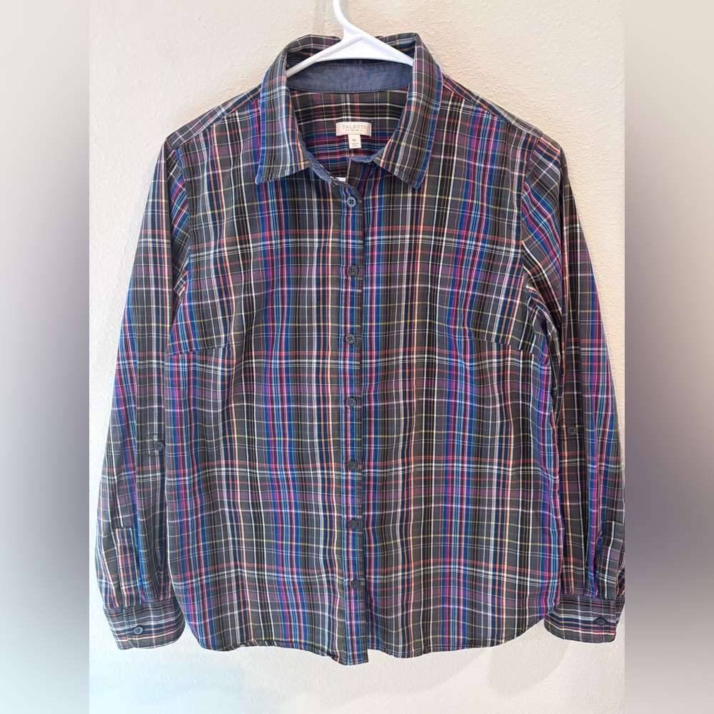 Talbots Petites Plaid Multicolor Women’s Medium Petite Button Down Shirt.